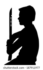 Teen Boy Silhouette Ninja Kid Holding a Samurai Sword 