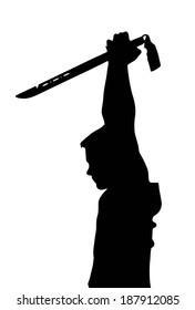 Teen Boy Silhouette Ninja Kid Holding a Samurai Sword 