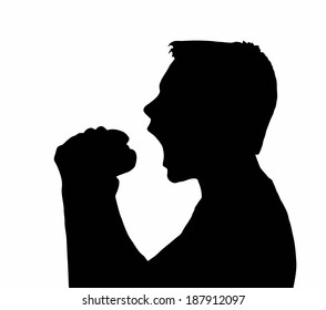 Teen Boy Silhouette Taking Large Bite from Hamburger 