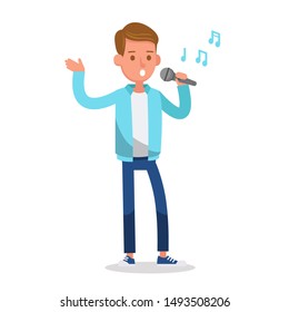 Teen Boy Singing Character Vector Design.