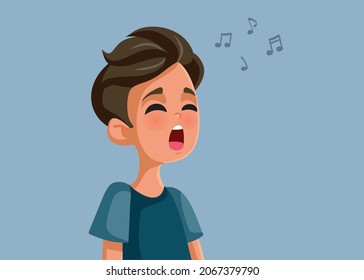 Teen Boy Singing Vector Cartoon Illustration. Young talented teenager having a beautiful voice performing a song
