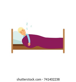 Teen boy sleeping in his bed cartoon vector illustration