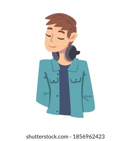 Teen Boy Thinking up an Idea with Happy Facial Expression, Teenager Dreaming about Something with Closed Eyes Cartoon Style Vector Illustration