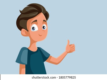 Teen Boy With Thumbs Up Vector Cartoon. Happy adolescent making a non verbal gesture of appreciation
