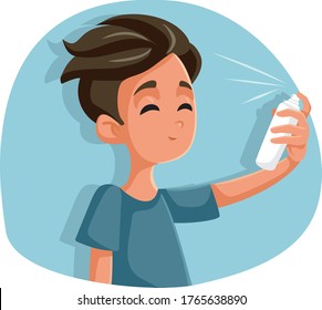 Teen Boy Using Hairspray Vector Cartoon. Funny male teenager styling his hairdo with confidence
