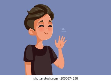 Teen Boy Waving Hello Vector Cartoon Illustration. Sociable friendly teenager saluting with a cordial amiable gesture 
