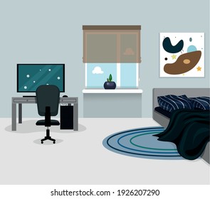 Teen Boy's Bedroom In Dark Shades