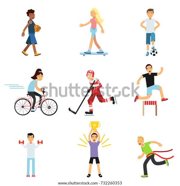 Teen Boys Girls Engaging Different Sports Stock Vector (Royalty Free ...