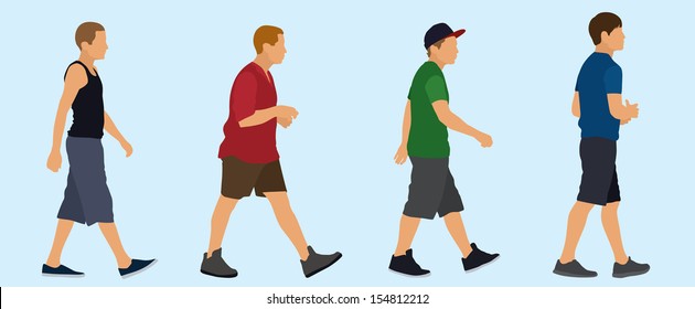 Teen boys walking in a line