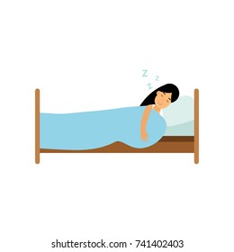 Teen Brunette Girl Sleeping In Her Bed Cartoon Vector Illustration