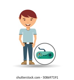 teen cartoon with console control design vector illustration eps 10
