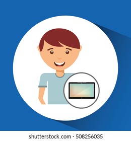 teen cartoon with tablet technology design vector illustration eps 10