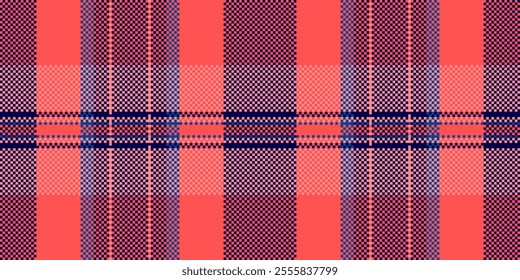 Teen check texture vector, amazing plaid tartan fabric. Various pattern seamless textile background in dark and red colors palette.