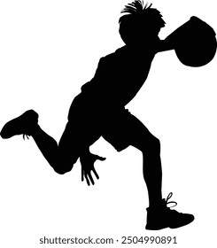 a teen child are play basket ball with jumping , vector silhouette, isolated white background.