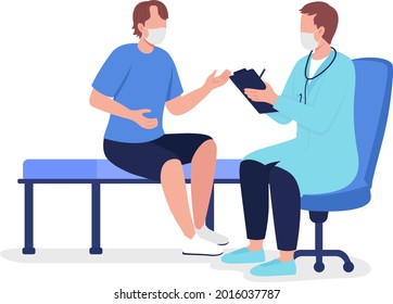 Teen consulting with doctor semi flat color vector characters. Full body people on white. Talking to medical specialist isolated modern cartoon style illustration for graphic design and animation