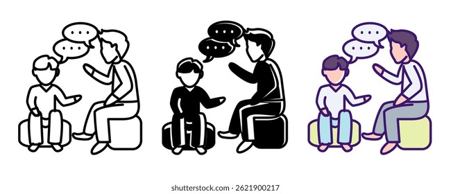 Teen Counseling icon represented by teenager, counseler Line, Filled, Color style.