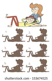 Teen Couple Shadows Visual Game. Task: find the right shadow image! Answer: No. 4. Illustration is in eps8 vector mode!