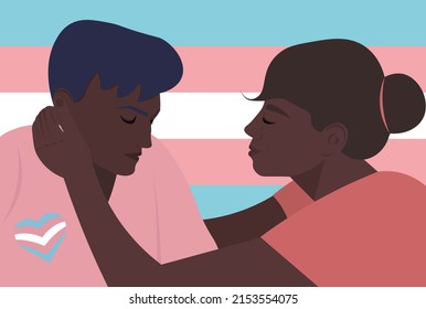 Teen does coming out as a non-binary transgender person. A mother supports her child in the decision to change gender. Vector flat illustration. Tolerant parents. Search for yourself