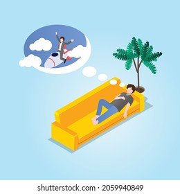 Teen dreaming of become successful entrepreneur 3d isometric vector illustration concept for banner, website, landing page, ads, flyer template