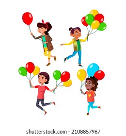 teen girl air balloon set summer party. happy birthday. young model. beauty teenage. cozy person. style female people vector illustration