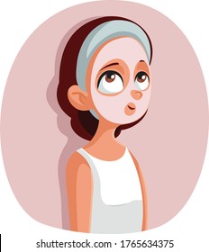 Teen Girl with Beauty Face Mask Treatment Vector Cartoon. Funny female teenager with skin care produced applied on
