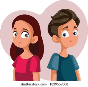 Teen Girl And Boy Falling In Love Vector Cartoon. Young Couple Flirting At First Romantic Date Being In Platonic Relationship
