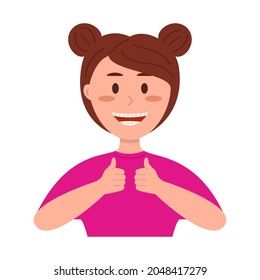 Teen girl with braces shows thumbs up