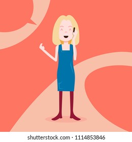 teen girl character happy phone call female template for design work and animation on red background full length flat person
