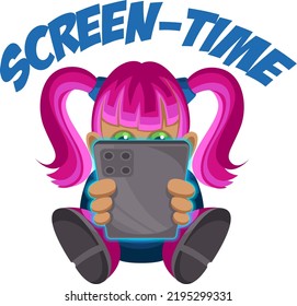 A Teen Girl Child With Her Face Planted Into Her Screen Tablet Or Phone.