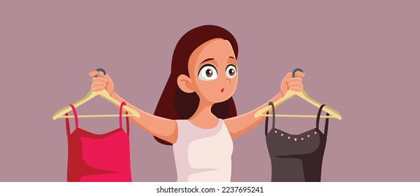 
Teen Girl Choosing Between Two Dressed Vector Cartoon Illustration
Teenager deciding which party dress to wear 
