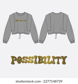 TEEN GIRL CROP TOP LONG SLEEVED SHIRT VECTOR DRAWING