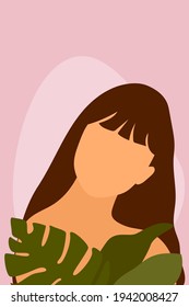 Teen Girl Face. Abstract Minimalist Boho Portrait For Teenage Girl Bedroom Wall Art Decor, Girls Party T-shirt Print etc, Shop Poster etc. 
