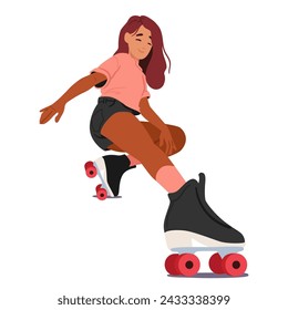 Teen Girl Glide Effortlessly On Roller Skates, Laughing and Navigating The Rink With Grace And Youthful Exuberance. Black Female Character Embodying Freedom And Joy. Cartoon People Vector Illustration