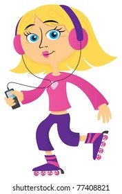 teen girl having fun on roller skates
