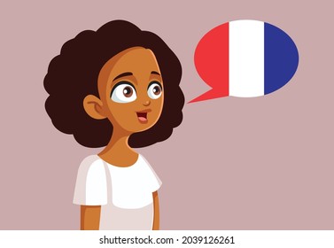 Teen Girl Learning French Vector Cartoon Illustration. Young woman speaking foreign language fluently 
