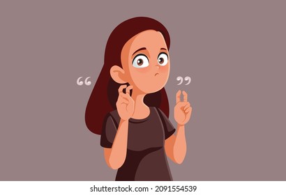 
Teen Girl Making Air Quote Sign Vector Cartoon Illustration. Young Person Using Hand Gesture To Imply Sarcastic Quoting 
