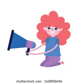 teen girl with megaphone marketing announce social media vector illustration