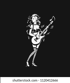 Teen girl playing the guitar. vector illustration