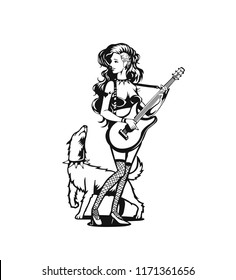 Teen girl playing the guitar. vector illustration