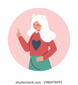 Teen Girl Pointing Up her Forefinger, Teenager Expressing Emotions, Nonverbal Communication Concept Cartoon Vector Illustration