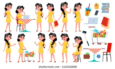 Teen Girl Poses Set Vector. Friends, Life. For Presentation, Invitation, Card Design. Isolated Cartoon Illustration