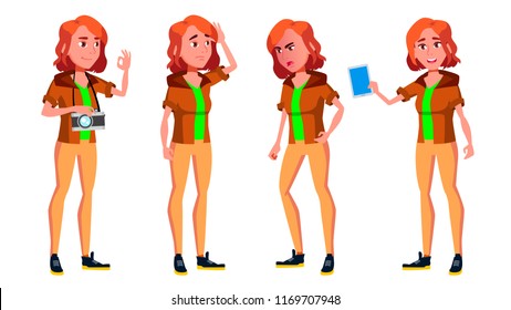 Teen Girl Poses Set Vector. Beauty, Lifestyle. For Web, Poster, Booklet Design. Isolated Cartoon Illustration