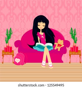  Teen girl Reading A Book