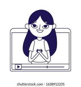 teen girl in screen video blogger social media vector illustration