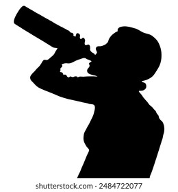 Teen Girl Silhouette Drinking Alcohol from Bottle