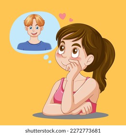 Teen Girl Thinking of Her Boyfriend illustration