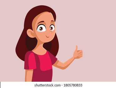 Teen Girl With Thumbs Up Vector Cartoon. Happy adolescent making a non verbal gesture of appreciation
