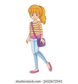 Teen girl wearing striped shirt walking vector