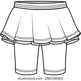 TEEN GIRLS ACTIVE SKIRT WITH HALF LEGGING ATTACHED AND MESH VECTOR SKETCH