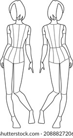 TEEN GIRLS AND BOYS FRONT BACK AND SIDE POSE CROQUIS VECTOR SKETCH